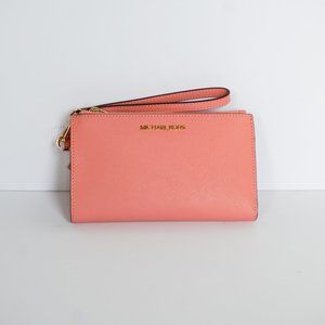 Michael Kors JST Double Zip Leather Wristlet Peach